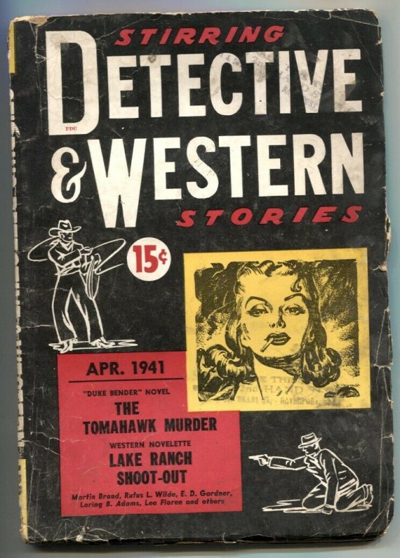 Stirring Detective and Western Stories Pulp April 1941- rare G/VG