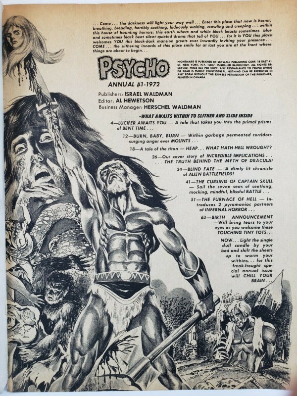 PSYCHO Annual #1 Horror Monster Comic Magazine 1972