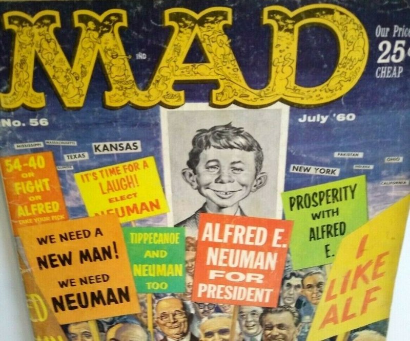 MAD Magazine July 1960 No 56 Original Vintage Comic TEARS Alfred For President