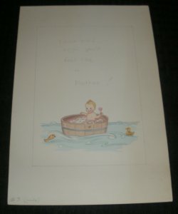 CONGRATULATIONS New Baby in Washtub w/ Ducks 7x10 Greeting Card Art #nn