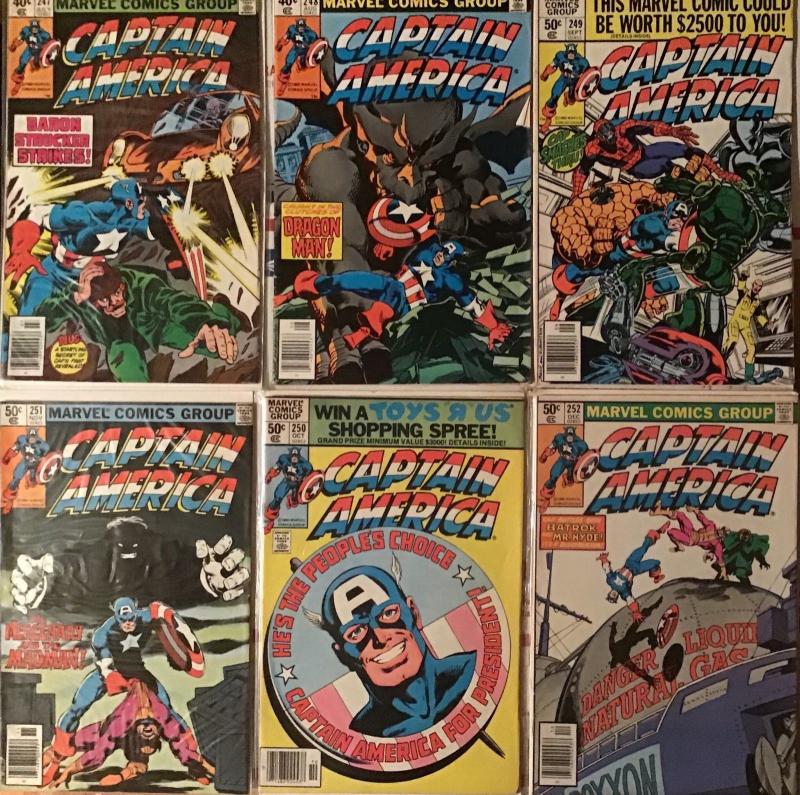 CAPTAIN AMERICA 1980 MARVEL #247-253!MOST ARE VERY FINE. 1-VERY GOOD.7 BOOK LOT