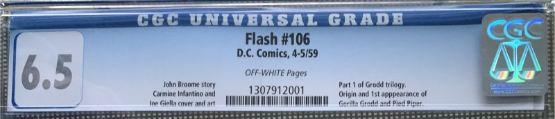 THE FLASH #106 CGC 6.5 -- 1ST & ORIGIN GORILLA GRODD and PIED PIPER