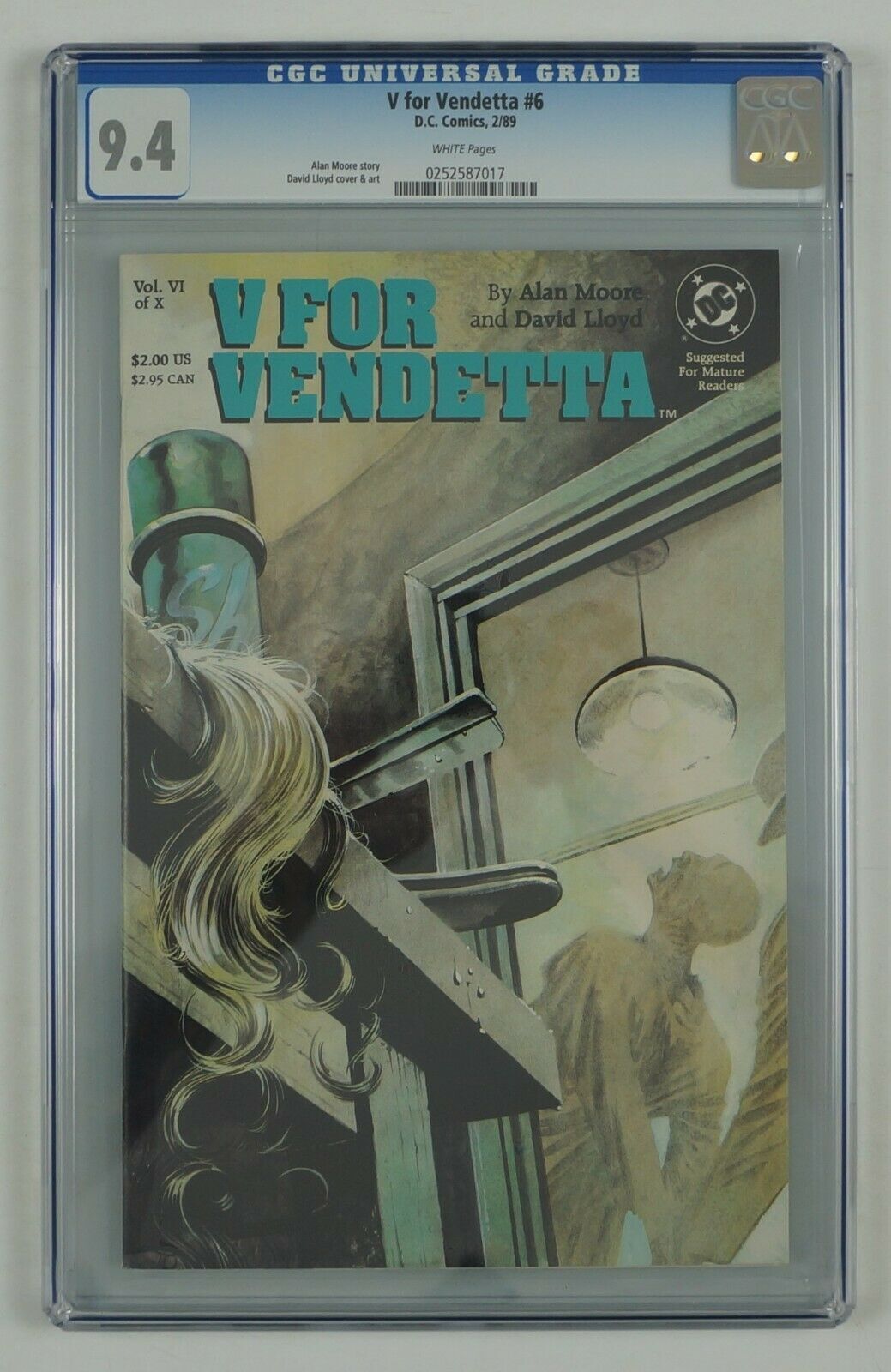 V For Vendetta #6 CGC 9.4 alan moore - david lloyd - dc comics 1989 white  pages