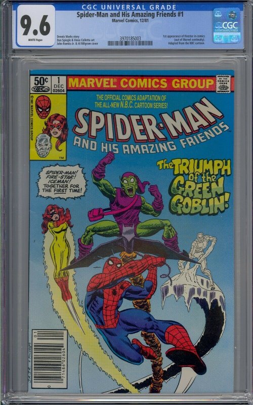 SPIDER-MAN AND HIS AMAZING FRIENDS #1 CGC 9.6 1ST FIRESTAR WHITE PAGES NEWSSTAND