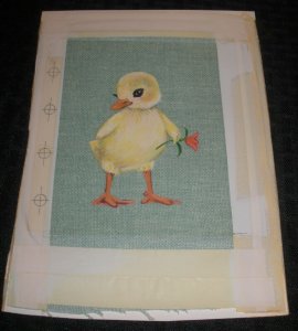 HAPPY EASTER Strange Duckling w/ Pink Flower 7x9.5 Greeting Card Art #2473