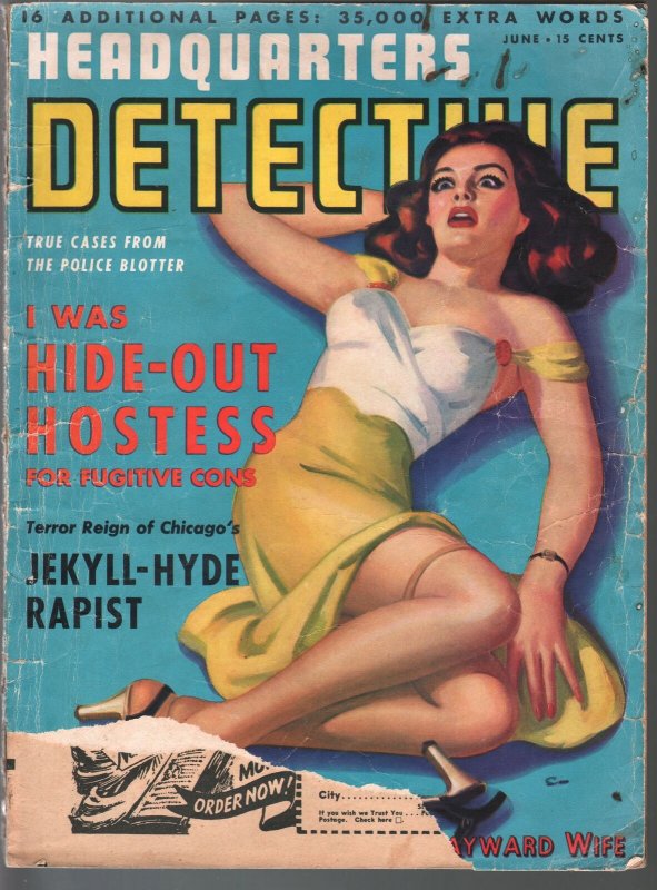 Headquarters Detective 6/1942-spicy stocking pin-up girl cover-pulp crime-FR