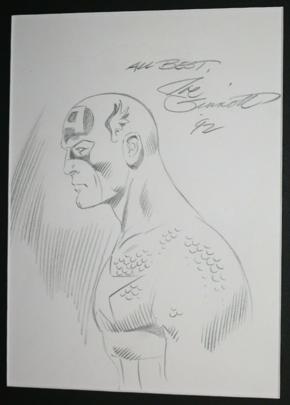 Captain America Side Bust Pencil Commission - 1992 Signed art by Joe Sinnott