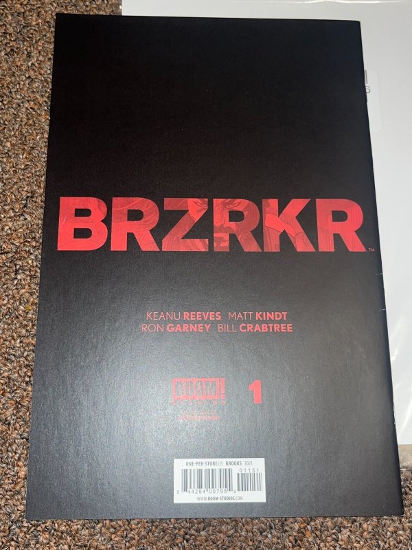 BRZRKR 1, Mark Brooks One Per Store Variant Cover, 2021 Keanu Reeves