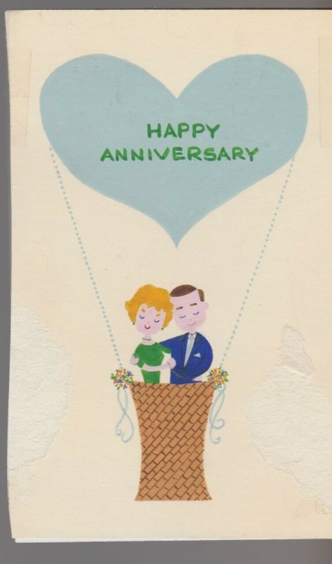 HAPPY ANNIVERSARY Cartoon Couple in Hot Air Balloon 4x6 Greeting Card Art WA7173