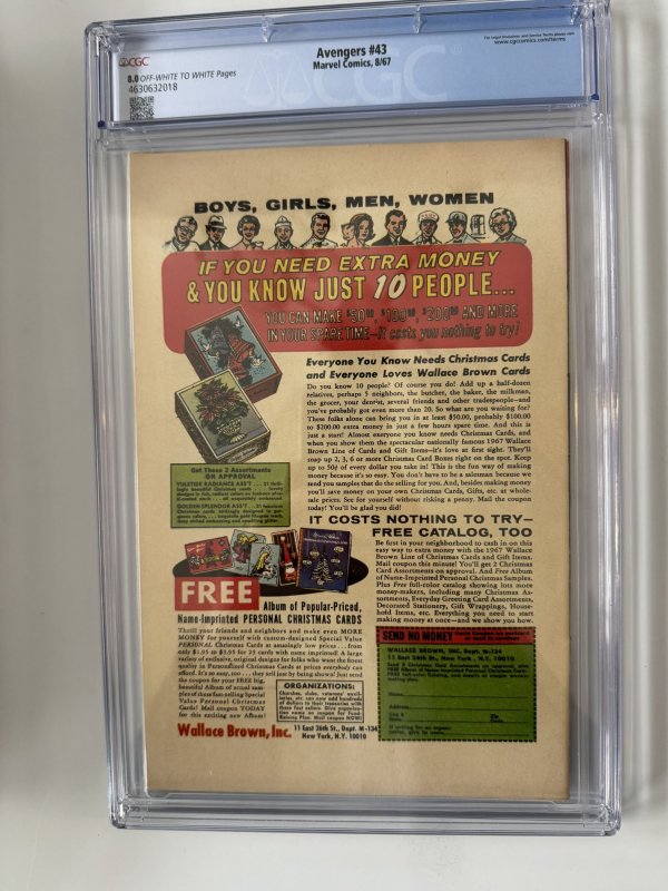 AVENGERS #43 CGC 8.0 -  1ST APPEARANCE RED GUARDIAN MARVEL (1967)