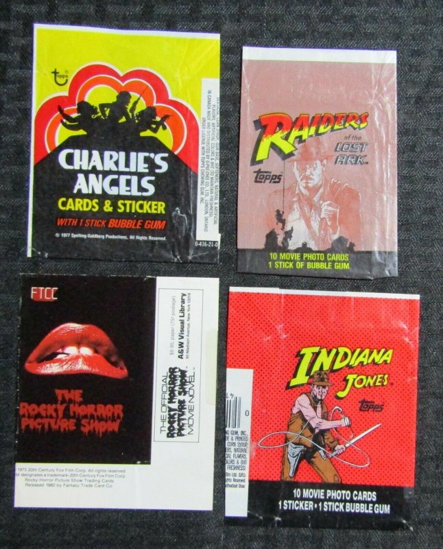 Topps Trading Card WRAPPER ONLY Charlies Angels Indiana Jones & Rocky Horror LOT