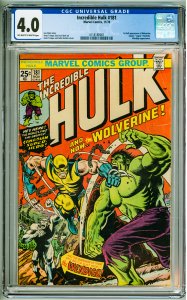 Incredible Hulk #181 CGC 4.0! OWW Pages! 1st Full Appearance of Wolverine!