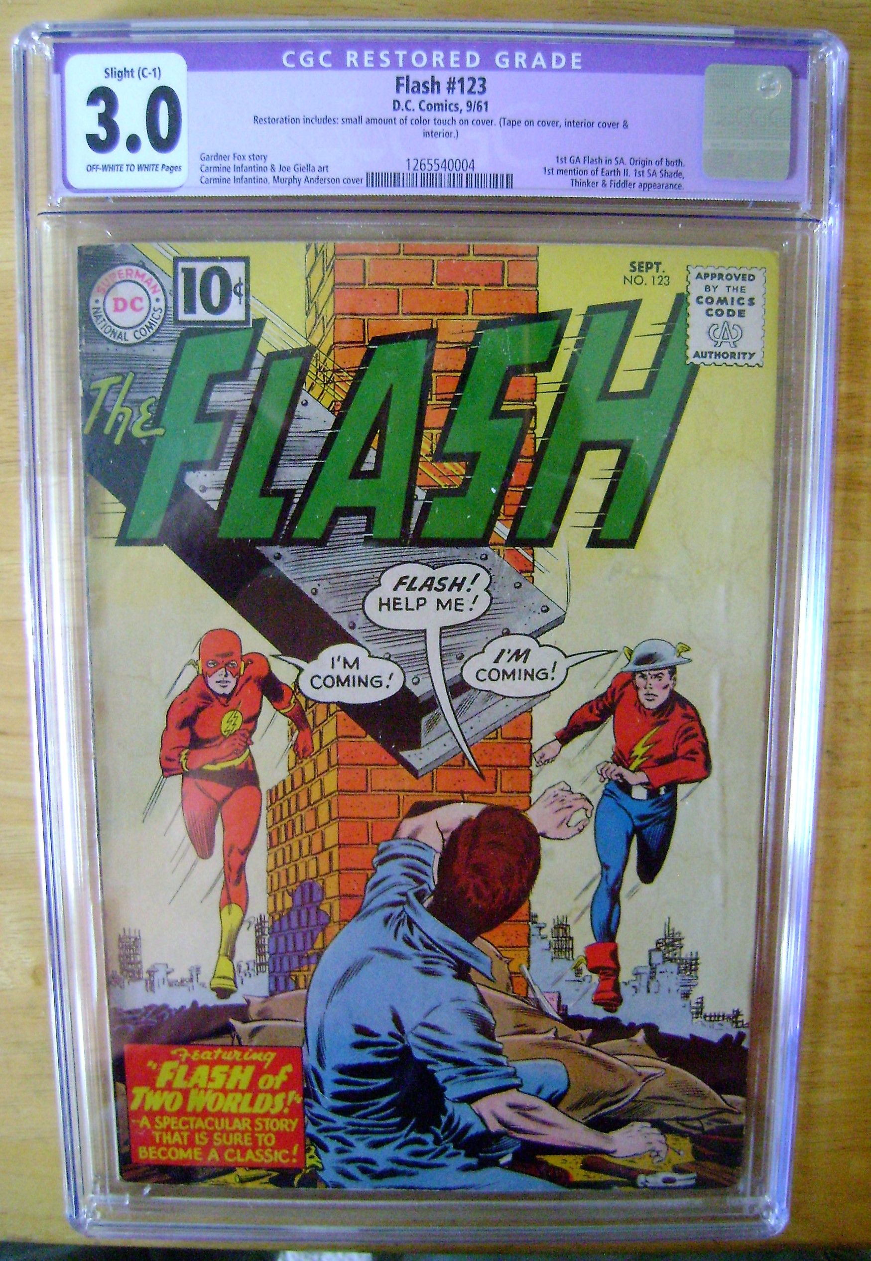Flash 123 KEY Silver AGE Book! CGC 3.0 Restored Grade 1st GA Flash in SA 250 Comic Books