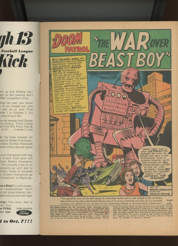 (1966) The Doom Patrol #107: SILVER AGE! WE COMBINE SHIPPING! (4.0/4.5)