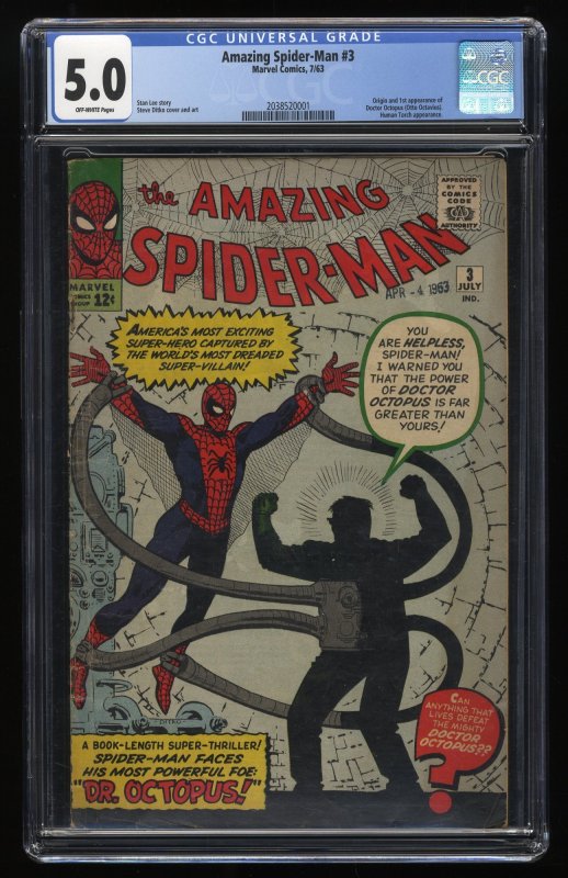 Amazing Spider-Man #3 CGC VG/FN 5.0 Off White 1st Appearance Doctor Octopus!