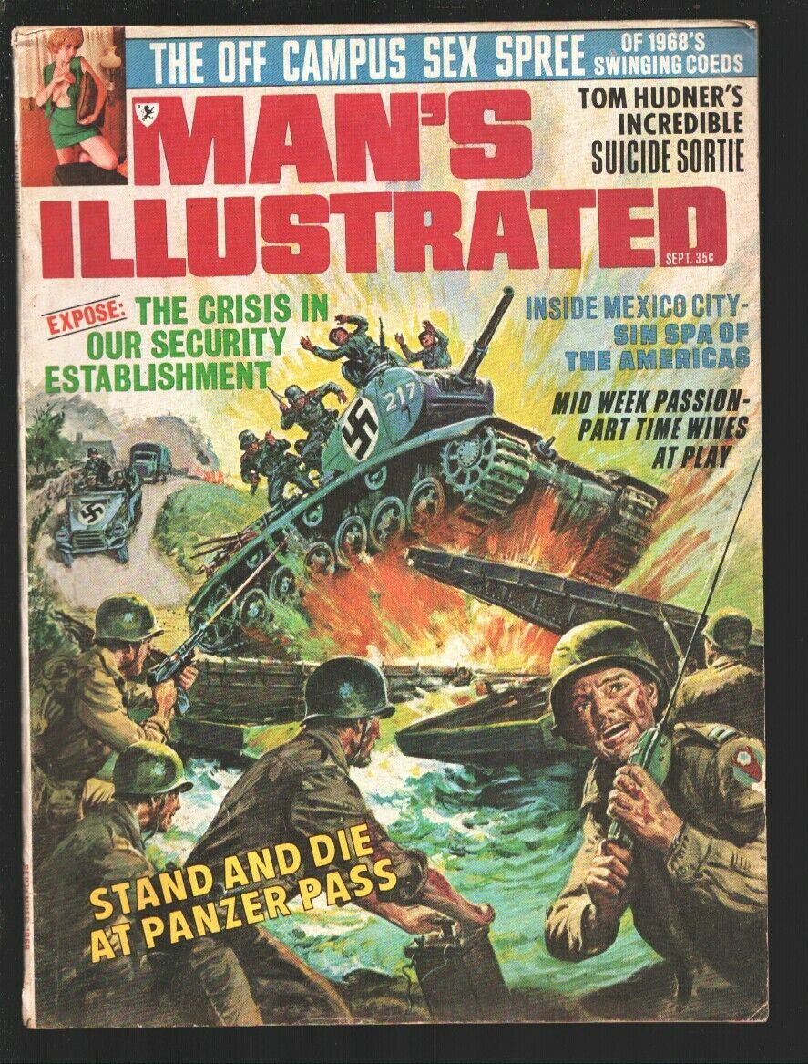 Man's Illustrated 9/1968-Nazi tank explosion war cover art-Exploitation ...