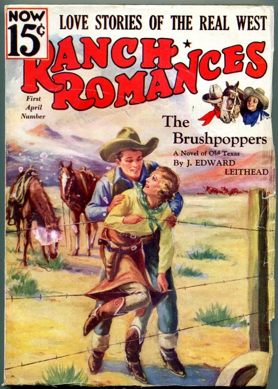 Ranch Romances Pulp April 1 1936- Western- Brushpoppers- Barbed wire cover