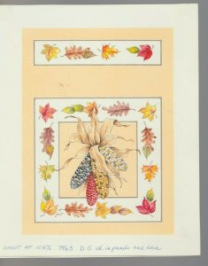 COLORFUL CORN & LEAVES w/ Border 7x9 #7963 Thanksgiving Greeting Card Art