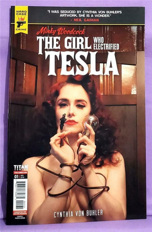 Minky Woodcock THE GIRL WHO ELECTRIFIED TESLA #1 - 4 Photo Covers (Titan, 2021)! 