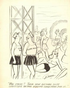 Bathing Suits Babes at Beach / Life Guards - Humorama 1965 art by Al Cramer