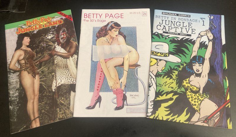 Lot of *3* HTF Adult/XXX BETTY PAGE Comics! In Bondage/Jungle Captive + 2 More!