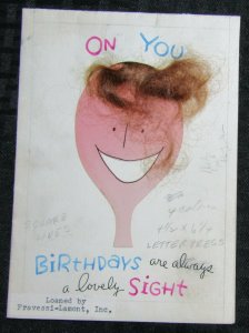 BIRTHDAYS ARE A LOVELY SIGHT Cartoon with Hair 5x7 Greeting Card Art #B8816