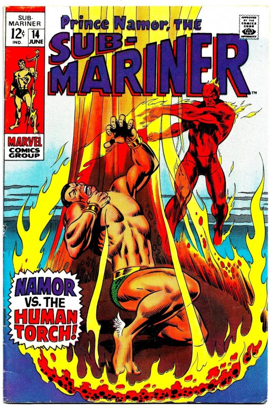 SUB-MARINER #14 (Jun1969) 7.5 VF-   Roy Thomas! M Severin! 1940s HUMAN TORCH!