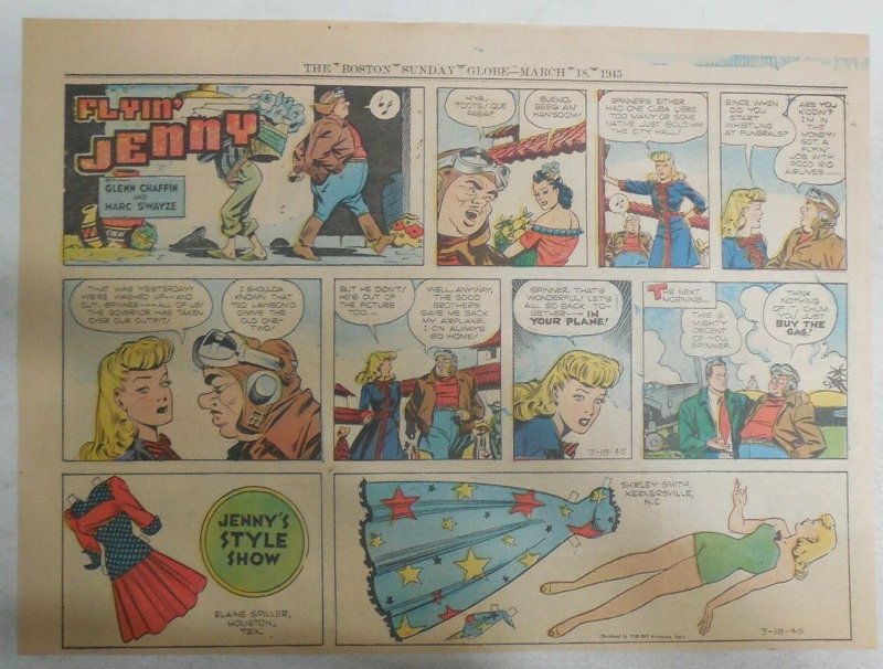 Flying Jenny Sunday page Paper Doll by Marc Swayze 3/18/1945 11 x 15 inches | Comic Collectibles - Newspaper Comics / HipComic Flying Jenny Sunday page Paper Doll by Marc Swayze 3/18/1945 11 x 15 inches | Comic Collectibles - Newspaper Comics / HipComic