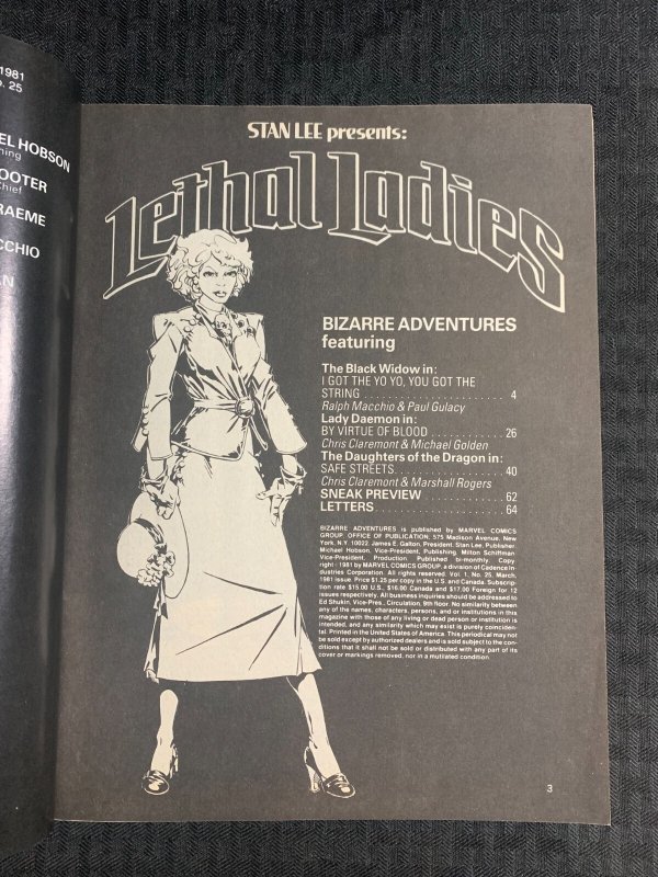 1981 BIZARRE ADVENTURES Magazine #25 FN 6.0 Paul Gulacy Black Widow
