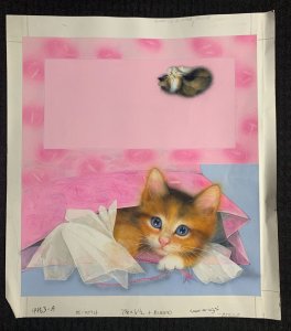 PLANNER Cute Kitten in Bag w/ Pencil Color Rough 12x15 Greeting Card Art #4483