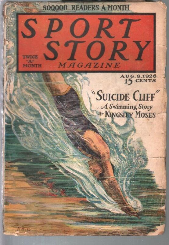 Sport Story 8/8/1926-F A Carter cover-cliff diving-track-pulp stories-VG-