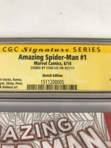 Amazing Spider-man 1 (2014) Cgc 9.8 Ss Signaute Series Stan Lee Blank Variant