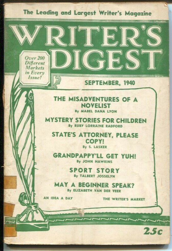 Writer's Digest 9/1940-writing sports stories-pulp info & history-Rangeland R...