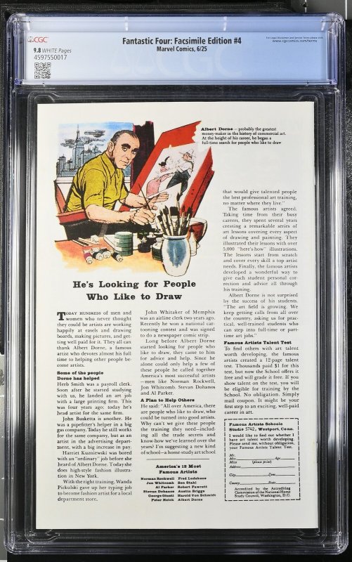 FANTASTIC FOUR FACSIMILE EDITION #4 MARVEL COMICS JACK KIRBY CGC 9.8 NM