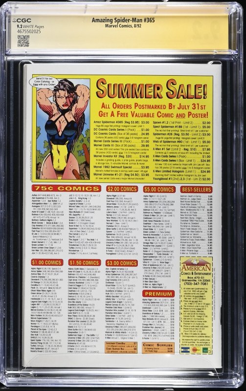 Amazing Spider-Man (1992) # 365 (CGC 9.2) Signed  Mark Bagley  * 1st App