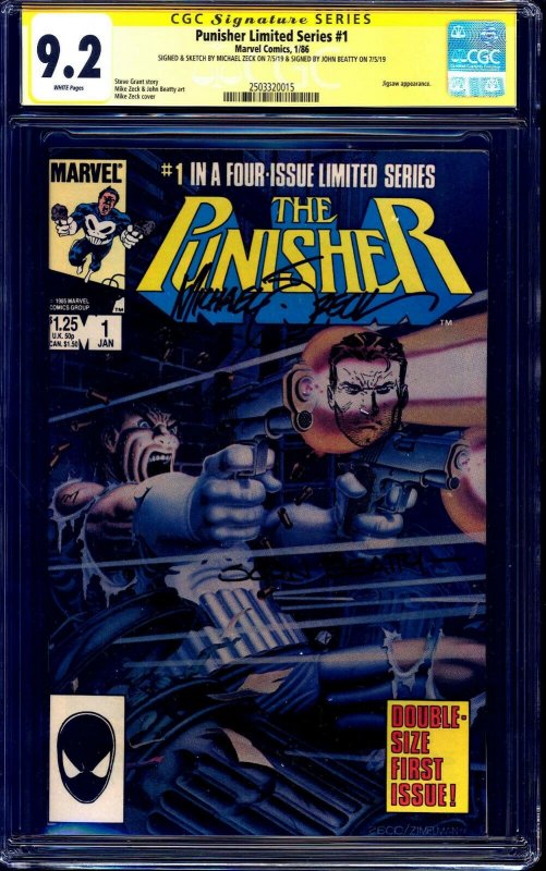 Punisher Limited Series #1 CGC SS 9.2 signed x2 + MIKE ZECK ORIGINAL SKETCH NM