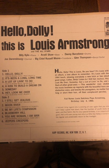 Hello Dolly! Louis Armstrong 1964 LP Kapp Records