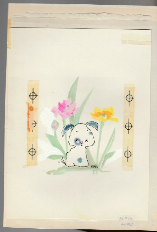 THINKING OF YOU Cute White Dog Sitting in Garden 7.5x11 Greeting Card Art #nn