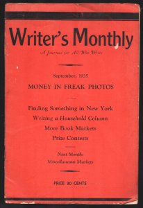Writer's Monthly 9/1935-details types of stories sought-money in freak photos