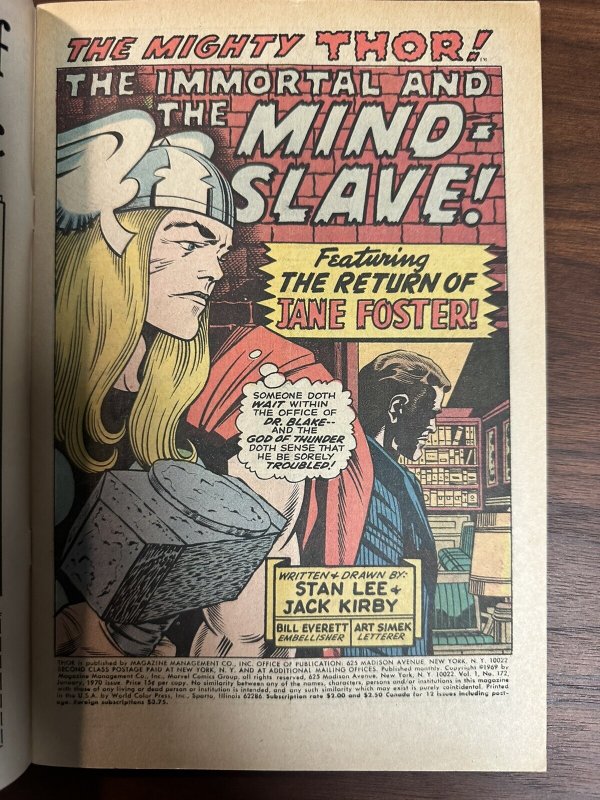 Thor #172 FN- “The Immortal and the Mind-Slave! (Marvel 1970)