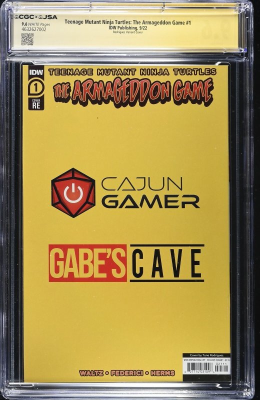 TMNT: The Armageddon Game #1 signed/sketch by Tone Rodriguez Graded CGC 9.6
