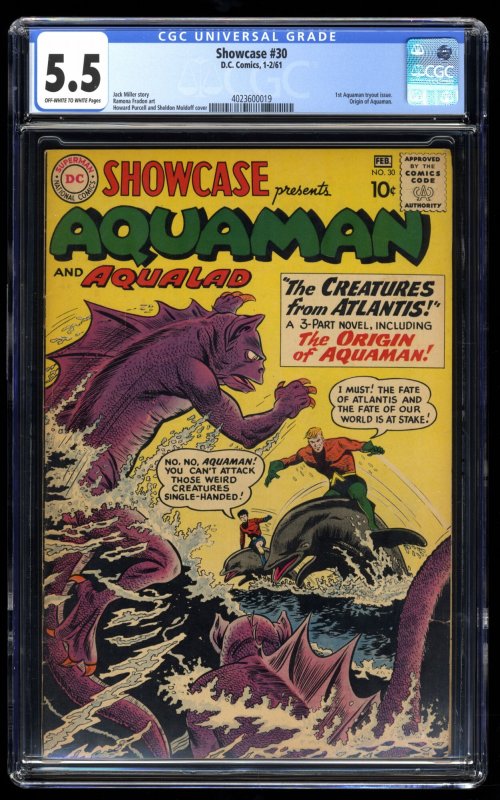 Showcase #30 CGC FN- 5.5 Off White to White 1st Aquaman Tryout Issue!