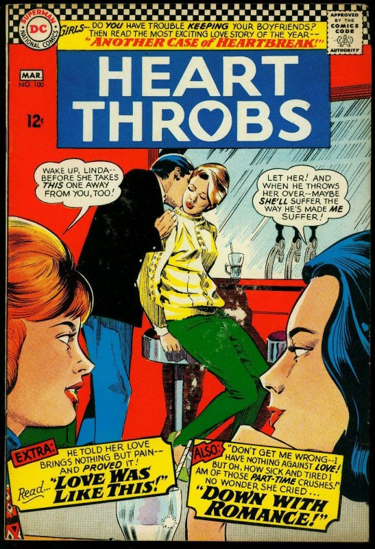 Heart Throbs #100 1966- Key issue- Malt Shop cover- DC Romance VG