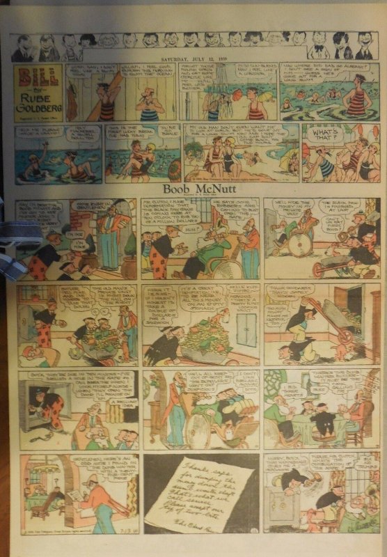 Boob McNutt Sunday by Rube Goldberg from 7/13/1930 Large Rare Full Page Size! 