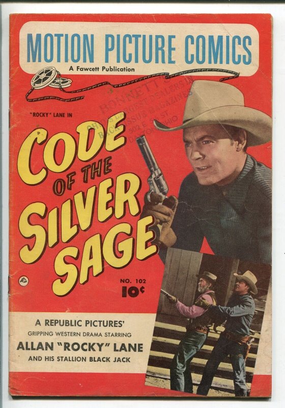 MOTION PICTURE COMICS #102 1951-FAWCETT-ROCKY LANE-CODE OF THE SILVER SAGE-vg