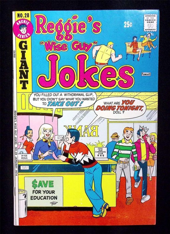 Reggie's Wise Guy Jokes #28 1974  Archie Betty Veronica Take Out Bank Cover
