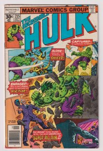 Marvel Comics! Incredible Hulk! Issue #215 ! Great Looking Book!