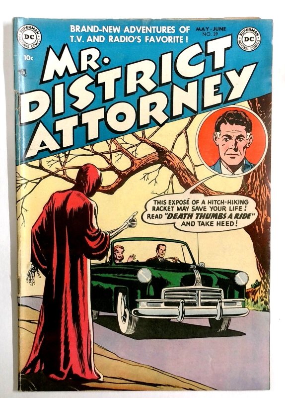 Mr. District Attorney #39 - 1954  HOODED SKELETON HITCH-HIKES on cover  Fine-