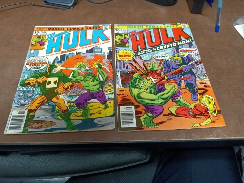 Incredible Hulk 204 & 205 Marvel Comics 1976 1st Kronus & crypto man us currency