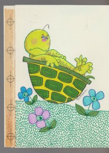 GET WELL SOON Cartoon Sick Turtle in Shell 5x7 Greeting Card Art #C9317